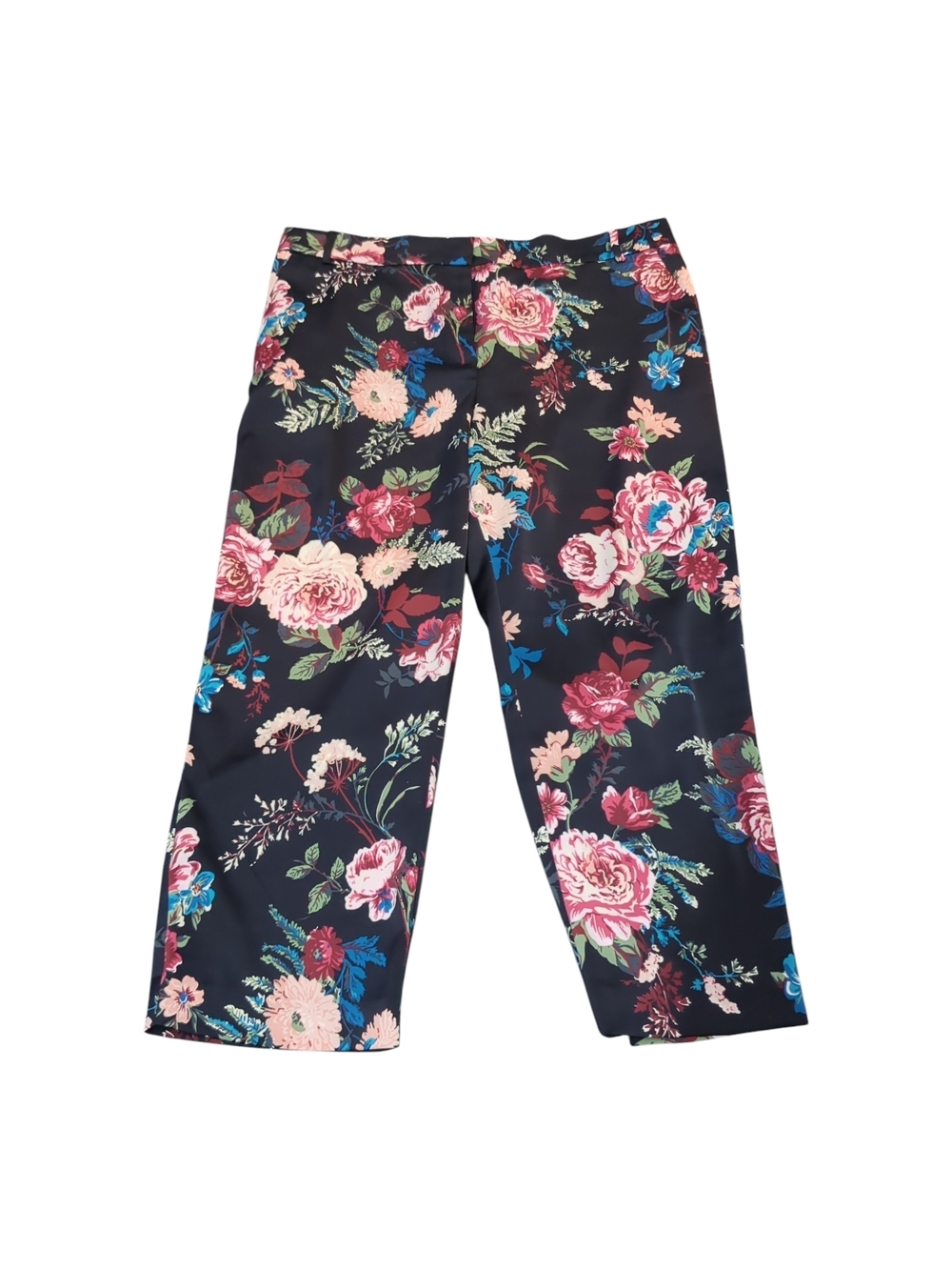 LOFT 12P Navy Floral Cropped Straight Leg Pants Lightweight Cottagecore Garden